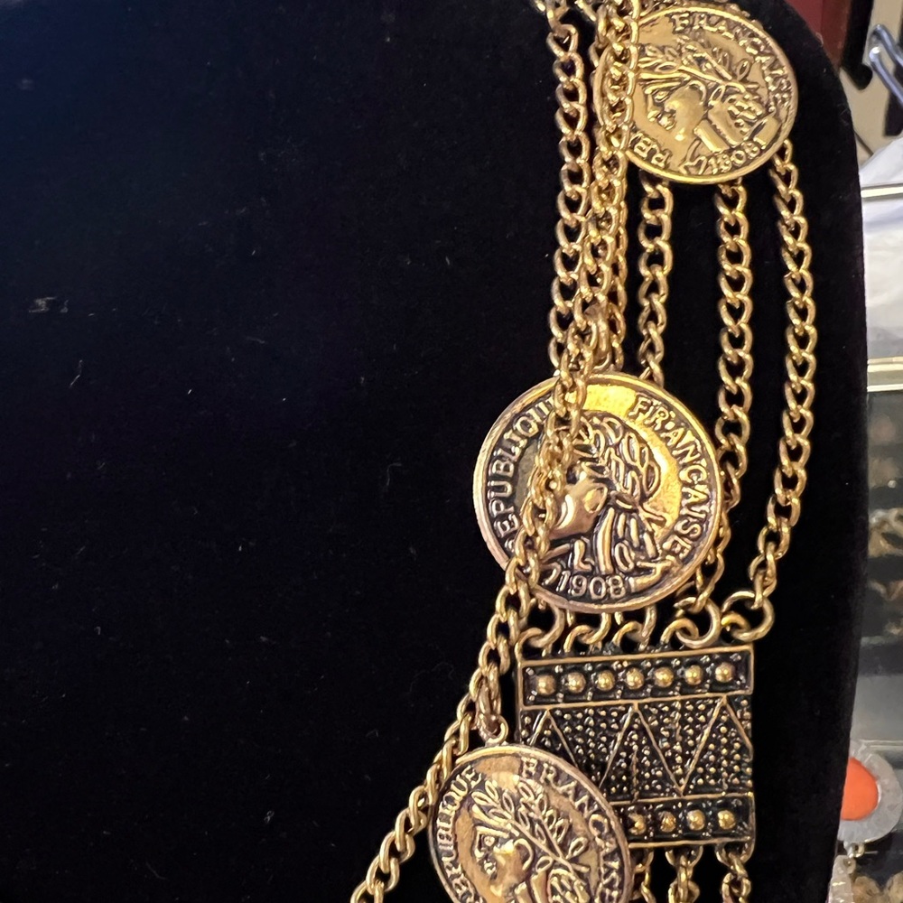 Gold Coin Statement Necklace - Picture 3 of 4